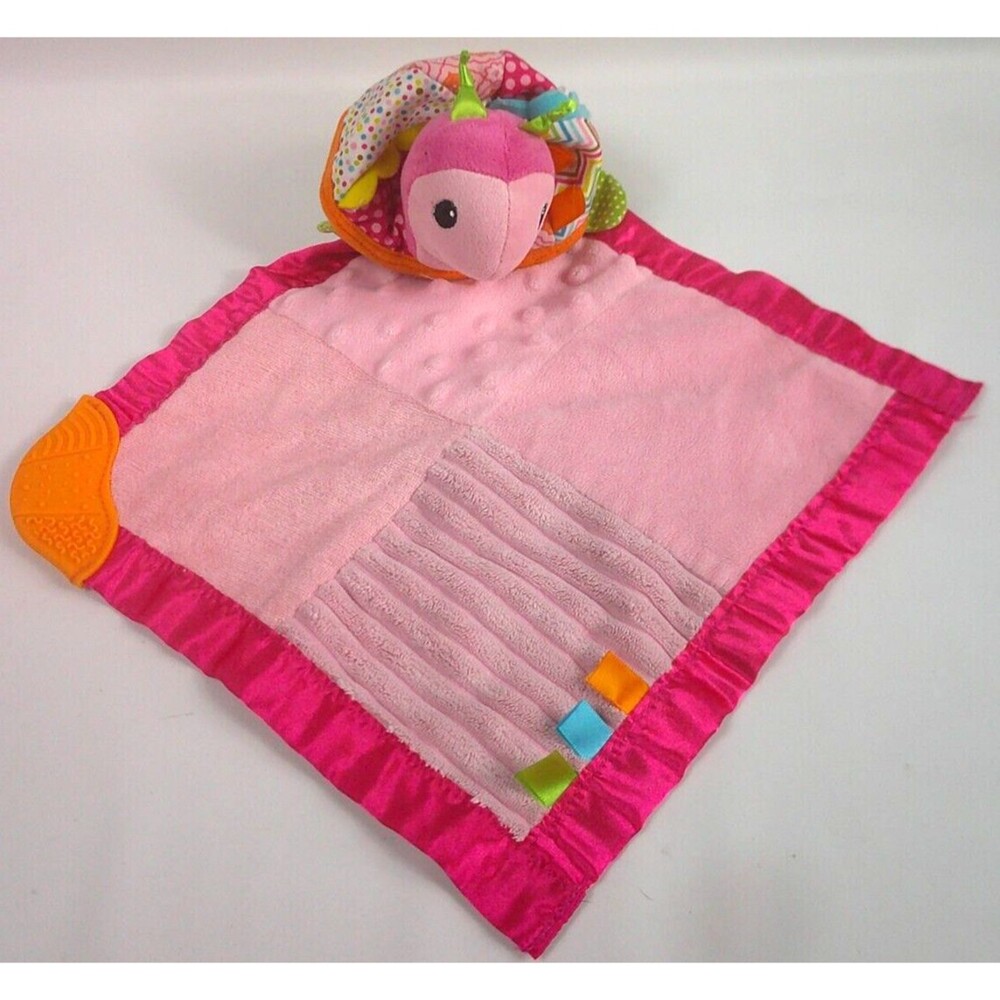 Infantino Turtle Security Blanket Baby Lovey Plush Pink Teether Rattle